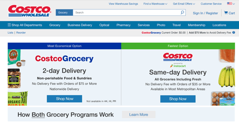 Costco Grocery Delivery Web Page